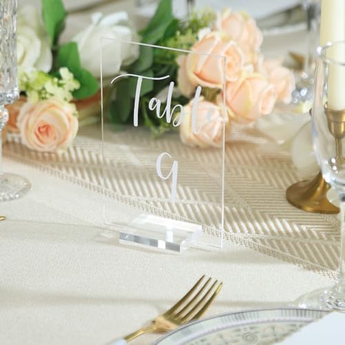 UNIQOOO Acrylic Wedding Table Number 1-20 with Stand | 4x6 inch Printed Calligraphy, Sign and Holder | Perfect for Wedding, Reception, Centerpiece Decoration, Event, Party - Image 4
