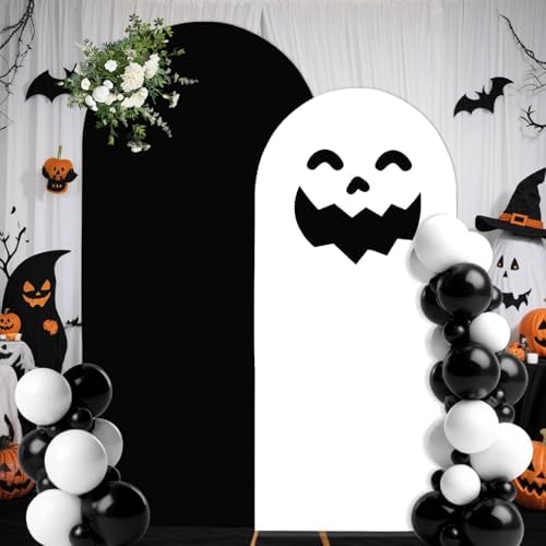 Halloween Ghost Arch Backdrop Covers Set of 2, Black White Boo Stretchy Arch Backdrop Stand Covers, Photography Background Arch Stand Covers for Baby Shower Birthday Wedding Party Decor - Image 4