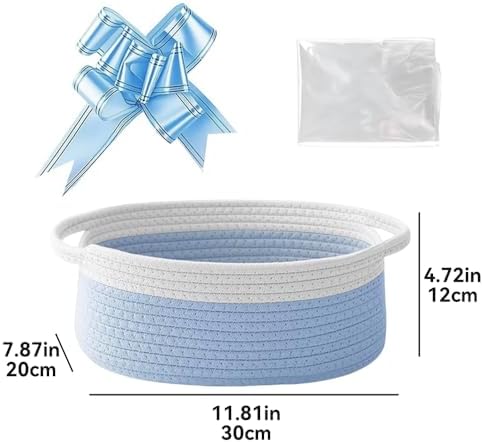 5 Pack Small Woven Cotton Rope Storage Basket with Gift Bags and Ribbons, Nursery Organizer Bin with Handles for Gift Laundry Home Organization, Grey - Image 2