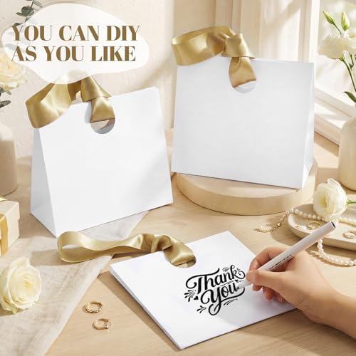 FeiFeifeiya 30 Pcs Small White and Gold Gift Bags with Ribbon Handle - Image 4