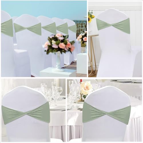 Sage Chair Sashes Bows 100 Pcs Spandex Chair Sashes Elastic Chair Cover Bands Ties Without Buckle for Wedding Birthday Party Ceremoney Events Decoration - Image 7