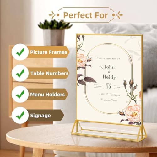 PPH-Sisy 8X10 Gold Frames Double Sided Acrylic Sign Holder Tabletop Picture Frames Vertical Display Stand for Photos Wedding School Home,Set of 6 - Image 4