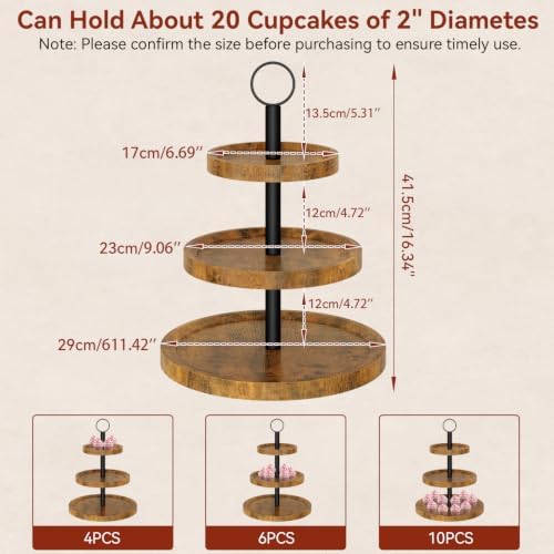 IBUYKE 3 Tier Round Cupcake Display Stand, Set of 2,Rustuc Brown TLJ029H-2 - Image 7