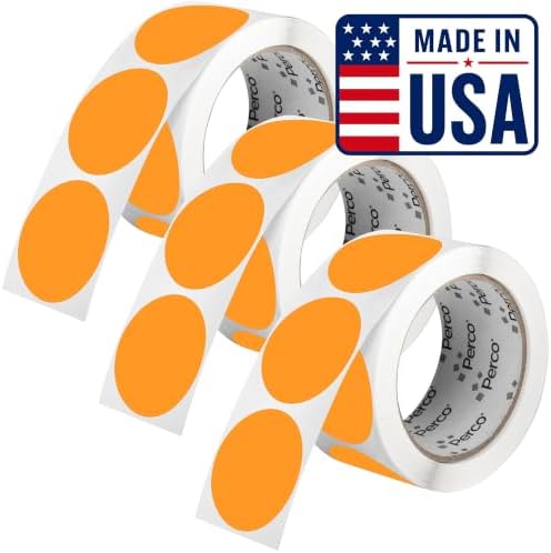 Perco Neon Orange Perforated Round Circle Dot Sticker 2-Inch Labels — 3 Rolls, 1,500 Stickers - Clearance, Sale & Limited-Time Offer Labels, High Visibility - Made in USA by Perco