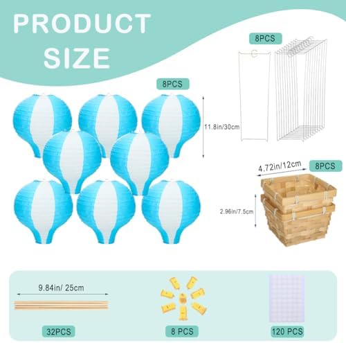 Palmhill 8 Sets 11.8" Hot Air Balloon Decorations Lanterns With Led Light - Image 2