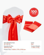 VEVOR Satin Chair Sashes Bows, Chair Ribbon Ties Back Sash, 7 x 108 inch, Wedding Reception Decoration, for Wedding Ceremony Baby Shower Party Events Banquet Cover Decoration (Red, 100pcs) - Image 7