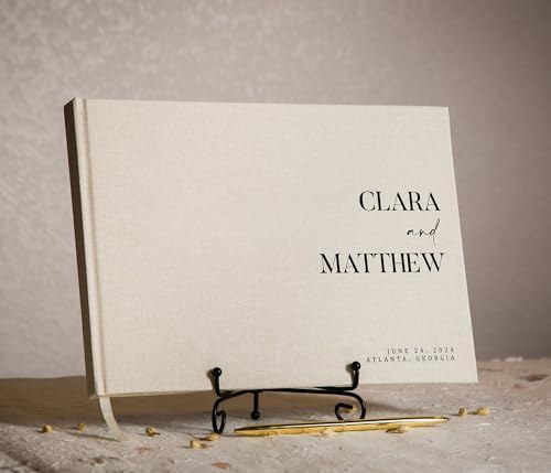 Personalized Guest Book - 11.5" x 8.5" Premium Custom Guest Signing Book with Bookmark and Blank Pages for Wedding Reception Table Decoration Engagement Birthday Party Event, Cream - Image 6