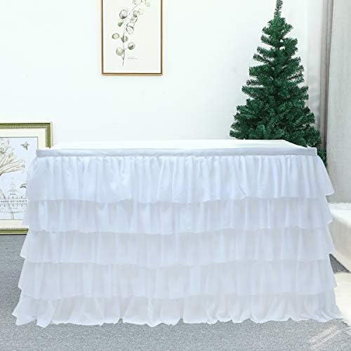 Mermaid Tulle Table Skirt for Rectangle or Round Table Tutu Chiffon Tablecloth for Birthday, Baby Shower, Wedding, Party Decoration (White, L 9ft, H 30in) - Image 4