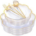 LIYH 150Pcs Gold Flower Clear Plastic Plates Silverware Set for Wedding by LIYHLoveinyourheart