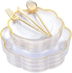 LIYH 150Pcs Gold Flower Clear Plastic Plates Silverware Set for Wedding by LIYHLoveinyourheart