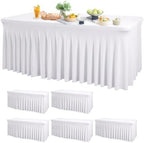 Wish Care 6 Pack White Spandex Table Clothes for 6 Foot Rectangle Tables, 6FT Wrinkle Free Fitted Tablecloths Ruffles Design Table Cover for Party, Banquet, Wedding and Events by WishCare
