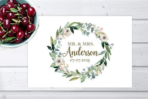 Andaz Press Custom Personalized Disposable Paper Placemats, 12 x 18 Inch, Set of 25, Mr & Mrs Floral Peach Wreath, Tableware, Dining, Tabletop, Table Setting for Wedding, Bridal Shower - Image 4