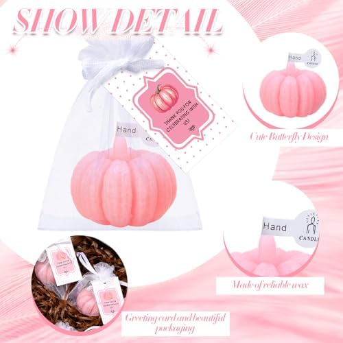 Treela 48 Set Pumpkin Candle Baby Shower Favors,Pink - Image 6