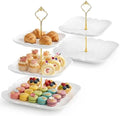SOUJOY Ceramic Cupcake Stand Set of 2, White Embossed Cupcake Display Holders with Gold Rod, 3 Tier and 2 Tier Square Porcelain Dessert Stands for Birthday Tea Party Wedding Baby Shower by SOUJOY