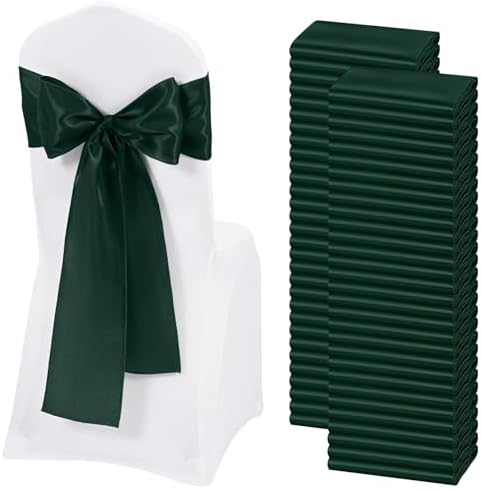 60 PCS Emerald Green Satin Chair Sashes, 7 x 108 Inch by REWOMC