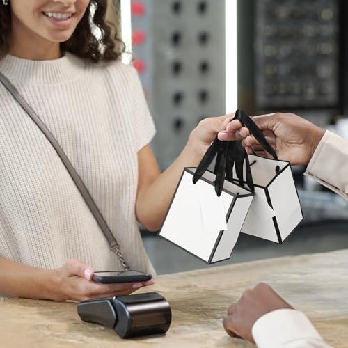 Yeaqee 100 Pcs Mini Paper Gift Bags with Handles Tag, White,Black - Image 6
