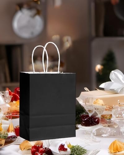 qiqee 100Pcs Gift Bag with Handles Bulk Black Paper Bags Multiple Uses (8.3"x6"x3.15", Small Size) - Image 7