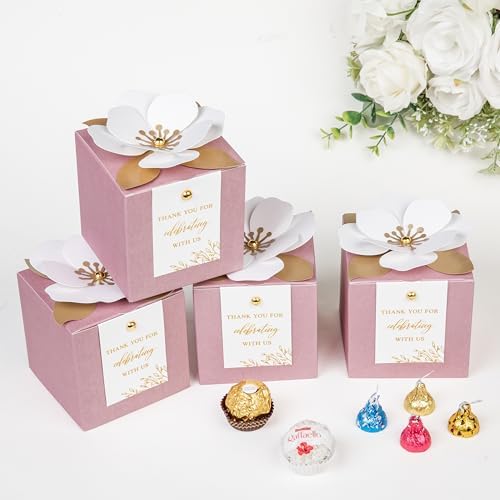 FEIYI 20 PCS 3.55” Dusty Rose Gift Boxes，Party Favor box with flowers - Image 3