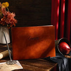Geyee Leather Guest Book and Pen Stand Set, 10.5" x 8", Brown - Image 3