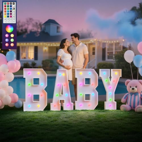 Baby Marquee Letters, 3FT Multicolor Lights Baby Shower Decorations by Mixifox