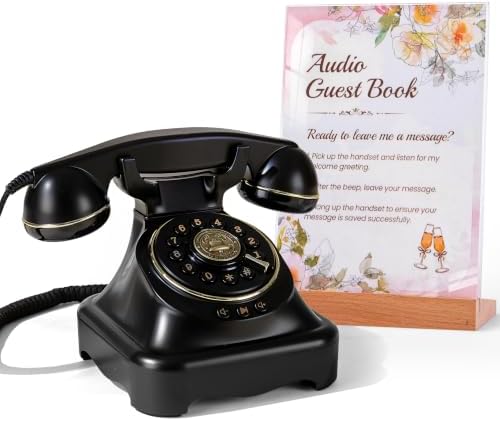 RetroVox Audio Guest Book Wedding Phone Guestbook and Signage Guest Audio Message Book, Vintage Style for Wedding Reception, Bridal Shower, Baby Shower（Black & Sign Holder D） by ChooseaFunAudioGuestbookforYourEvent