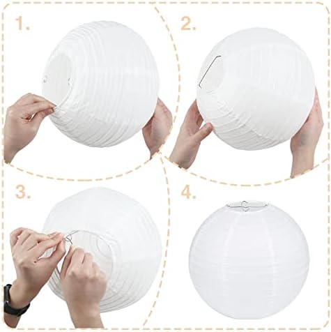 LIHAO 20PCS White Paper Lanterns with Lights, Round Hanging - Image 5