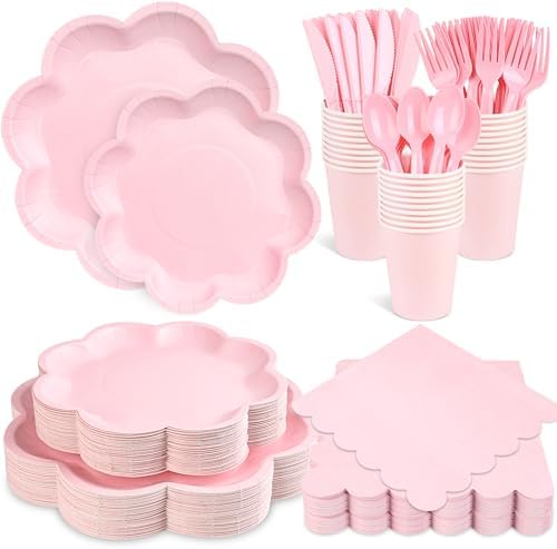 350 Pcs Pink Paper Plates and Napkins Set, Tableware Set for 50 Guests by Unknown