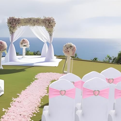 Pink Chair Sashes for Wedding 50 Pack Spandex Pink Sashes for Chairs Covers Stretch Chair Sashes Band with Heart Buckle Slider Wedding Sashes Bows for Banquet Party Decorations - Image 6