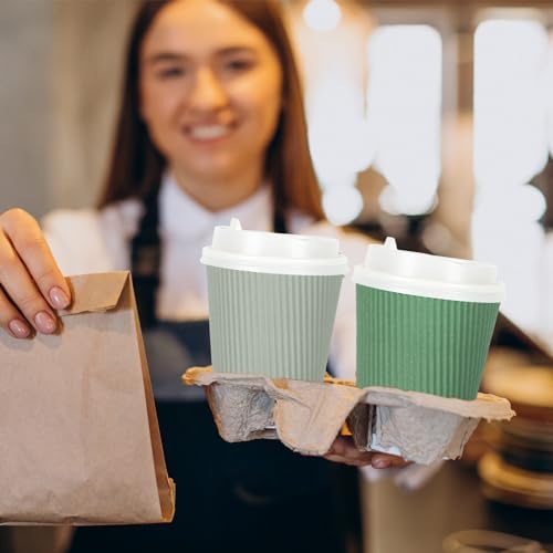 Whaline 100Pcs Sage Green Disposable Coffee Cups with Lids 12oz Gradient Green Paper Cups Corrugated Ripple Wall Insulated Hot Cups for Home Office Party Supplies - Image 6