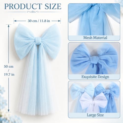 6PCS Large Blue Bows for Backdrop Cute Giant Mesh Bows Hanging Wall Decor - Image 2