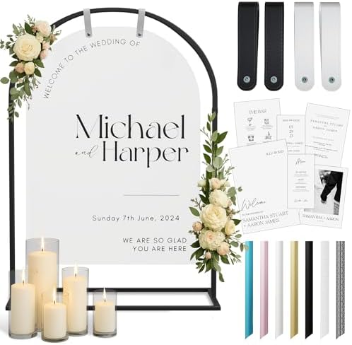 Arch Wedding Welcome Sign Stand with Holder - Elegant Metal Easel Display for Seating Chart, Reception Signs, Welcome Board - 30+ Customizable designs for Baby, Bridal Shower - Versatile Party Sign Holder by kiniu