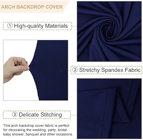 FANPROMS Arch Backdrop Cover Set of 3 Navy Blue Arch Covers 4FT 5FT 6FT Spandex Round Top Wedding Arch Covers Set Stretchy Chiara Backdrop Covering 2-Sided Arched Covers for Birthday Party Decoration - Image 3