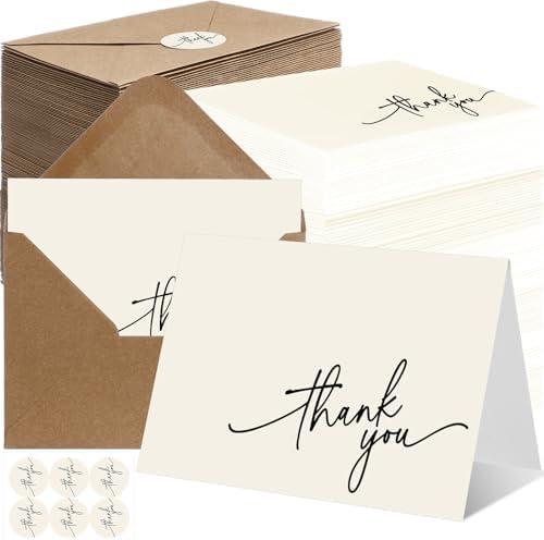 Gueevin 200 Pcs Thank You Cards with Envelopes Stickers, 3.5x5", Cream by Gueevin