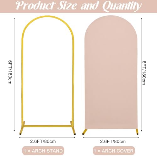 Metal Arch Stand and Cover Set,1 Nude Spandex Fitted Backdrop with 1 Gold Wedding Arched Stand Frame for Parties Birthday Baby Shower Bridal Banquet Decoration (6FT) - Image 2