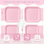 Vyntra 350 Pcs Pink Square Paper Plates and Napkins Set, Serves 50 - Image 3