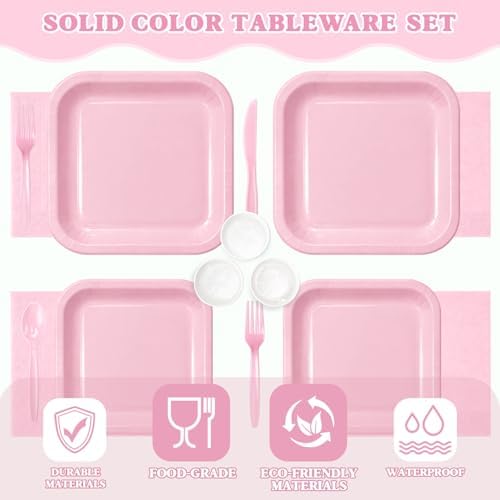 Vyntra 350 Pcs Pink Square Paper Plates and Napkins Set, Serves 50 - Image 3