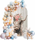 Highland Cows Arch Backdrop Cover 6.6 FT, Abstract Animal Pink Flower Brown Wood Grain Wedding Arch Cover Stretchy Backdrop Stands Covers for Birthday Party Ceremony Banquet Decor - Image 2