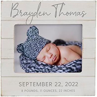 Personalization Universe Personalized Simple and Sweet Baby Shiplap Frame 5x7 Horizontal Picture Frame - Rustic Whitewashed Wood Photo Frame for Newborn, Boy or Girl, Newborn & Family Pictures, Tabletop Display with Easel Back Design by PersonalizationUniverse
