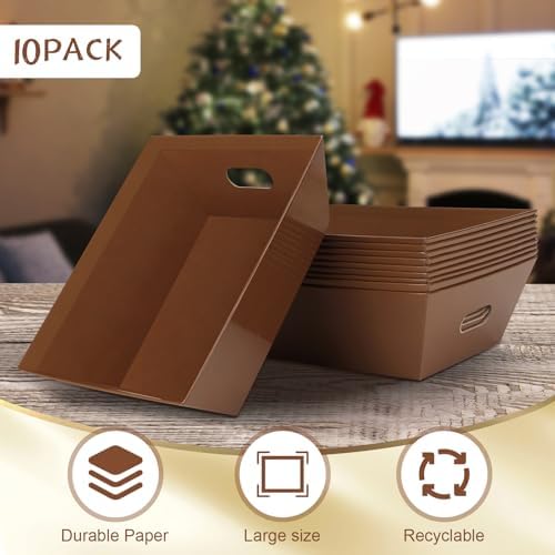 AFOROEOA 10PACK Baskets for Gifts Empty, 10x12”Thick Brown Gift Basket with Handles 10 Bows 10 Bags Empty Gift Baskets for Christmas Thanksgiving Wedding Birthday Party Wrapping Gift - Image 3
