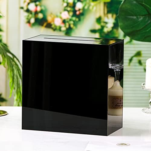UNIQOOO Black Acrylic Wedding Card Box with Slot, Thick DIY Large 10x10x5.5 inch w/No Print, Wedding Receptions Wishing Well Money Box, Birthday, Memory Box, Suggestion Boxes, Acrylic Ballot Box - Image 4