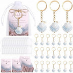 Bulk 12/24 Seashell Pearl Keychain & Thank You Cards for Party Favors by Qpige