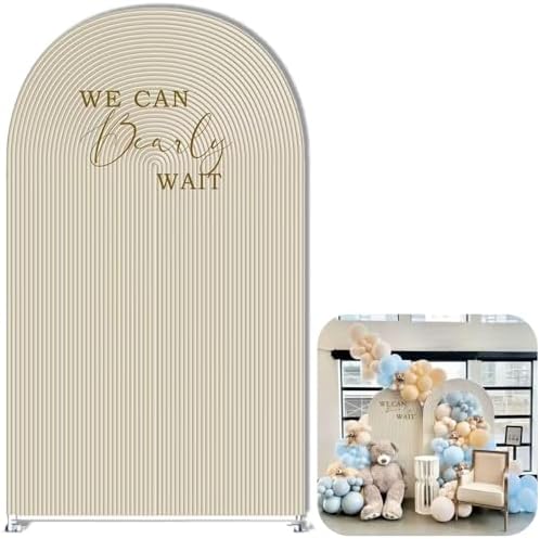 We Can Bearly Wait Brown Arch Cover for Baby Shower Party Decor,Elastic Spandex (G2361X,4ftx7.2ft (125x220cm)) by AOSTO