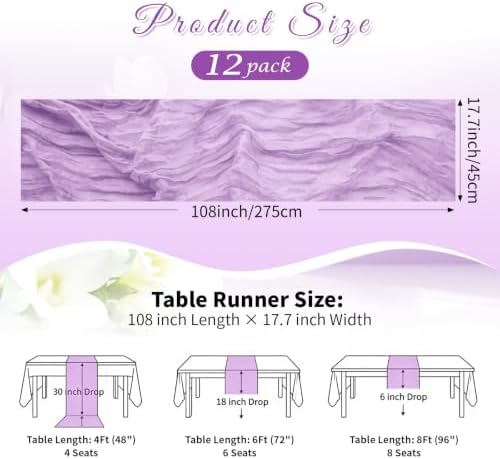 Lavender Boho Cheesecloth Table Runner 12 Pack 17x108 Inch Sheer Gauze - Image 2
