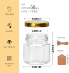 60 Pack Small Glass Honey Jar with Lid, 1.5 oz Mini Mason Jars for Party Favor, Wedding Favor, Baby Shower, Hexagonal Honey Containers for Jam, Spices, Herbs, Candy, Sample, Candle, Crafts - Image 2