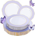 WDF 60pcs Purple Plates Disposable with Gold Rim - Baroque Light Purple Plastic Plates - Lavender Plates for Wedding/Birthday by WDF