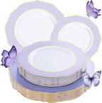 WDF 60pcs Purple Plates Disposable with Gold Rim - Baroque Light Purple Plastic Plates - Lavender Plates for Wedding/Birthday by WDF