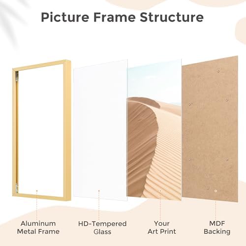 FLYJOE 20x27 Metal Picture Frame - Gold Aluminum Picture Frames with Real Glass, Wall Mounting Horizontally or Vertically, Diploma, Certificates and Decor for Wall Gallery 27x20 Frame, Gold - Image 5