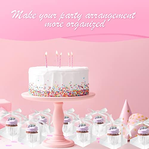Gerrii 100 Pcs Clear Plastic Individual Cupcake Boxes 3.5" Single Cupcake Containers Transparent Ornament Gift Box with Inserts and Ribbon for Wedding Baby Shower Party Favor(White) - Image 4