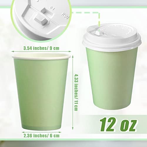 Funtery 100 Pcs Sage Green Disposable Coffee Cups with Lids 12 oz Sage Green Paper Cups for Baby Shower Bridal Shower Wedding Party Supplies Disposable Coffee Cup for Hot Cold Beverage Tea - Image 2