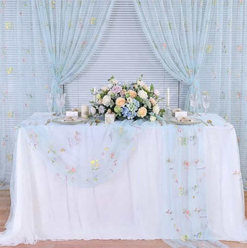 Floral Gauze Table Runner Centerpieces 10ft Embroidery Flower Tulle Spring - Image 3